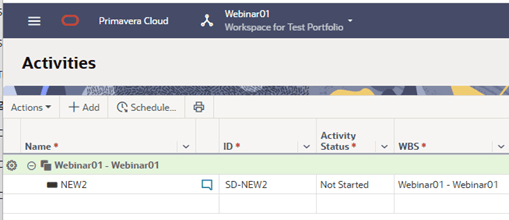Activities Displayed in OPC Schedule 2