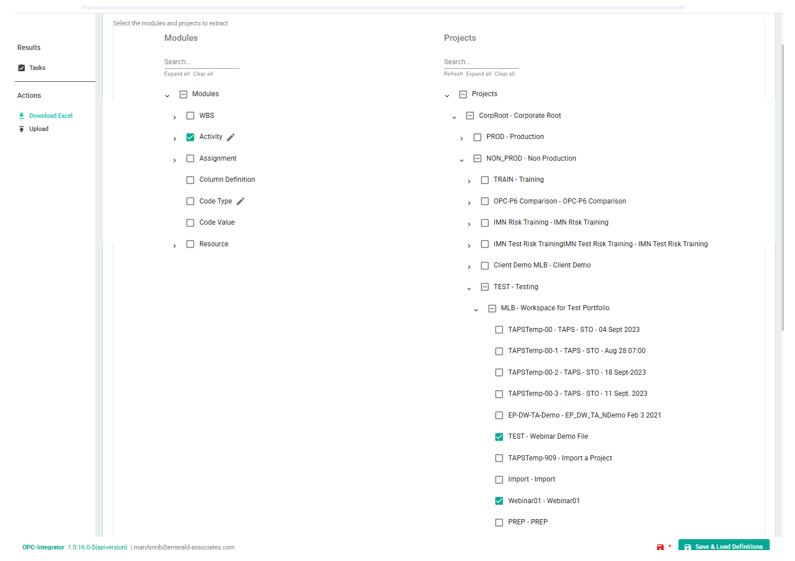 Selecting Data to Extract in OPC-Integrator