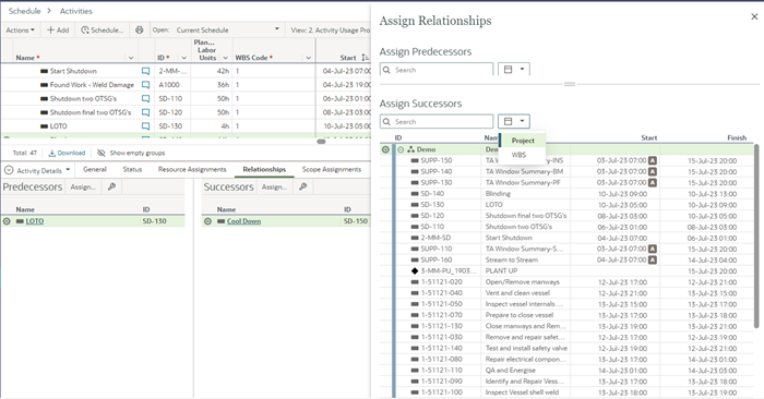 OPC Interproject Relationships - Assign Relationships