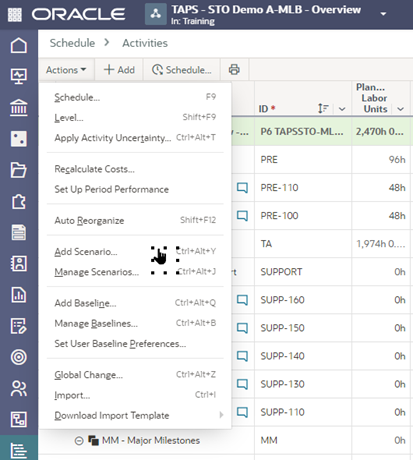 OPC Schedule Scenarios - Add Scenario Selection