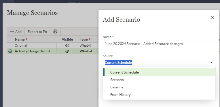 OPC Schedule Scenarios - Add a New Scenario