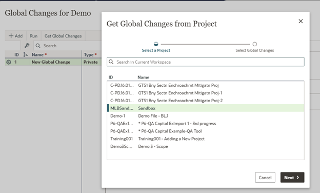 Get Global Changes From Project in OPC