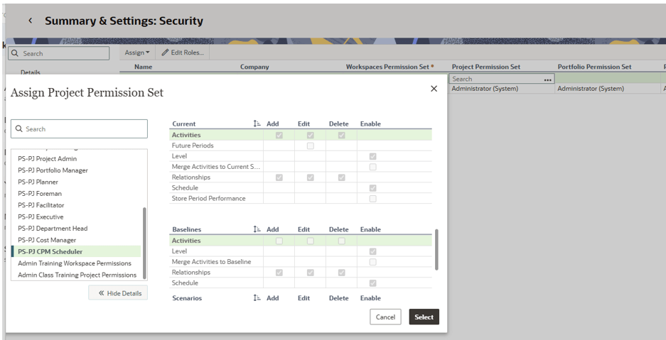 Assign Project Permission Set in OPC