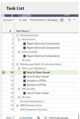 Display Tasks with Row Numbers in OPC