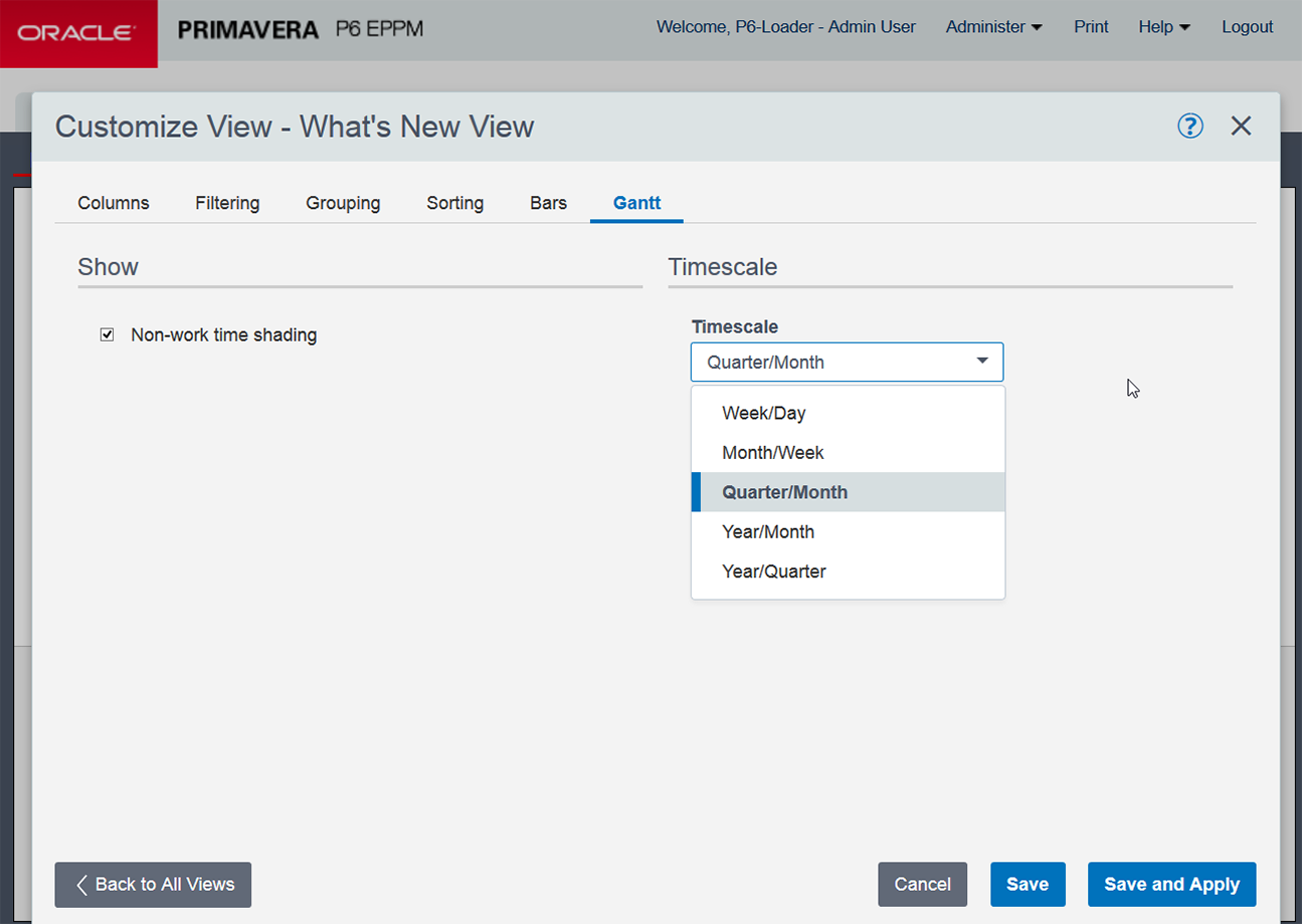 For the EPS Gantt, select your